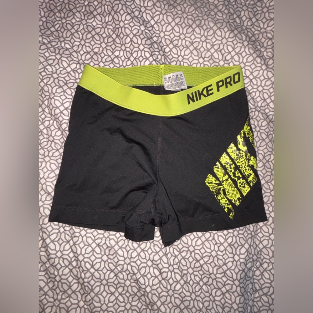 Nike Pro Black and Neon Yellow Shorts